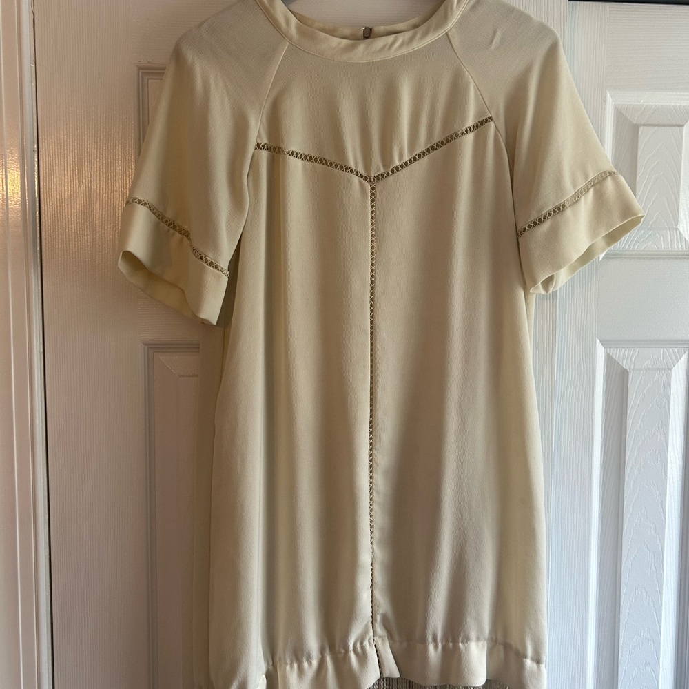 Zara Tan Mini Dress with Flutter Sleeves and Peter Pan Collar